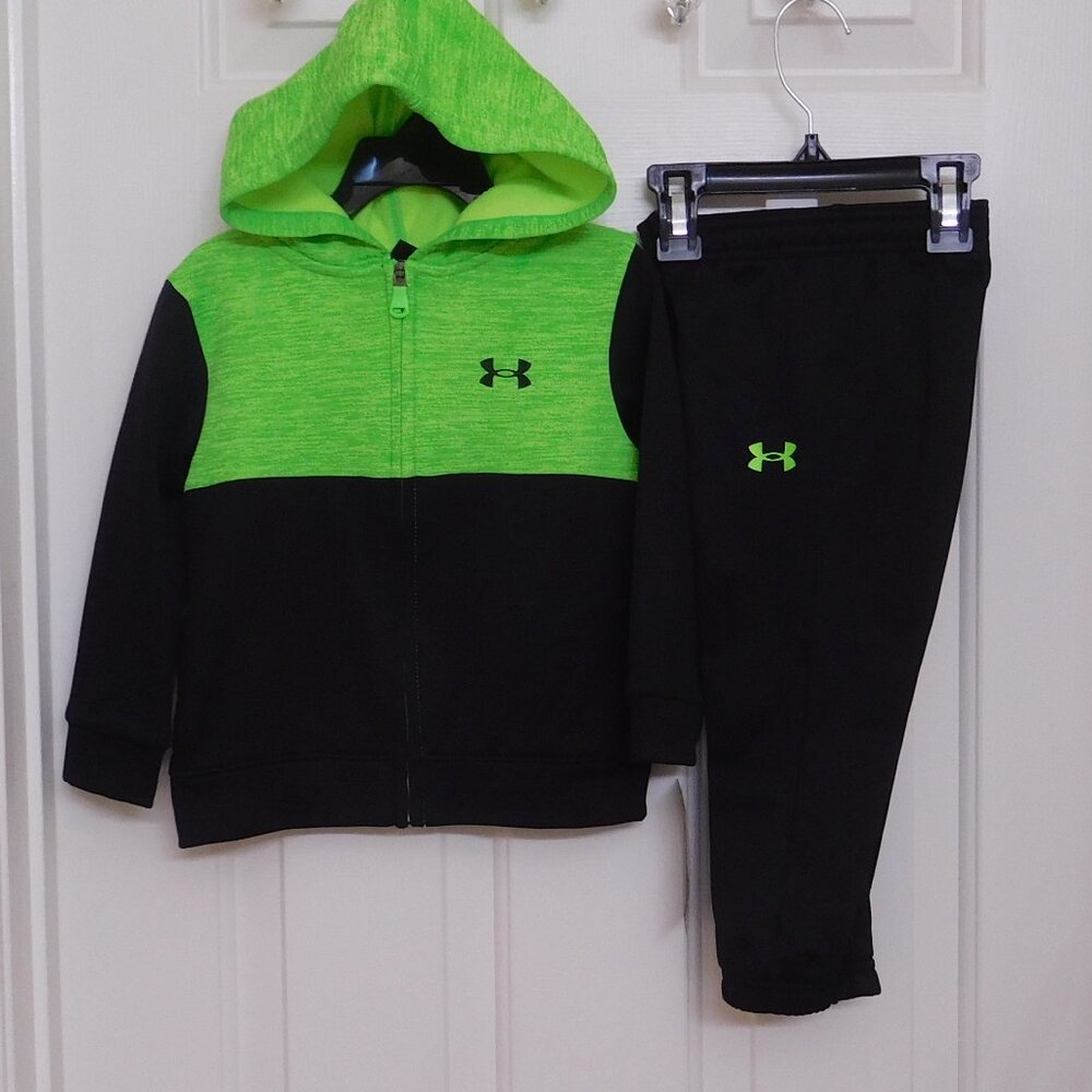 NWT 2pc Under Armour Green Black Zip Sweatshirt & Joggers Set sz 7